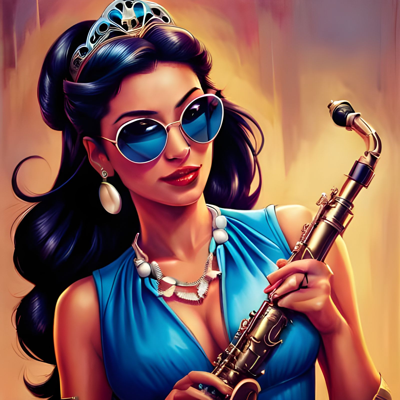 Princess Jasmine Plays Saxophone: Hyperrealistic Portrait
