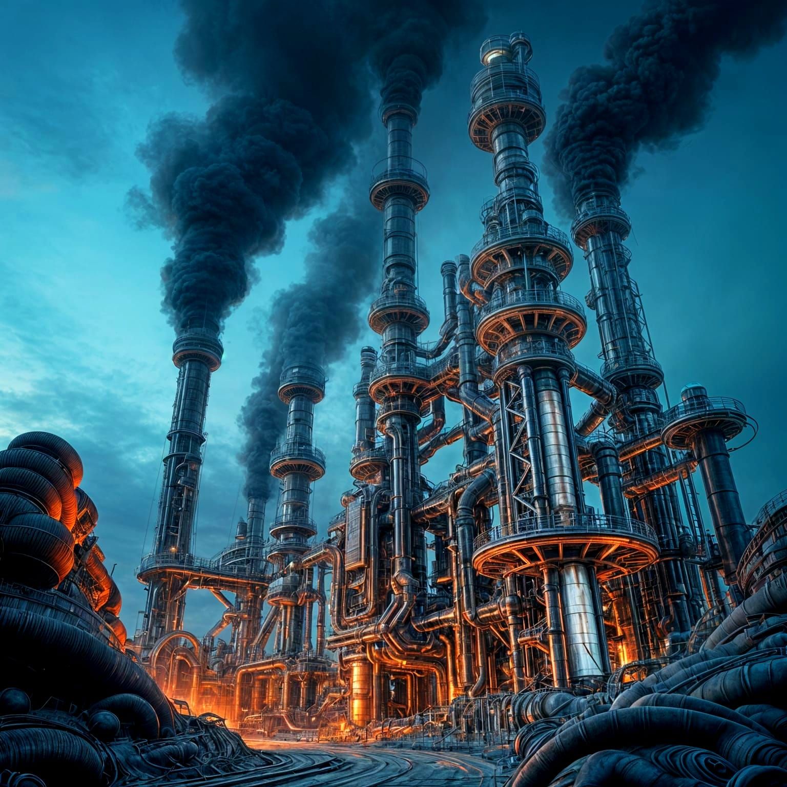 Futuristic Alien Planet Industrial Landscape in Fluix Style