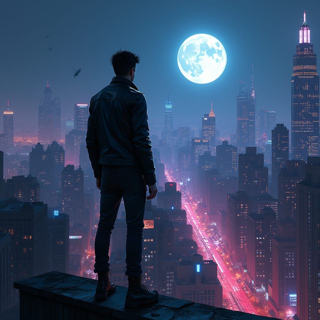 Midnight Cityscape in Neon Noir Style