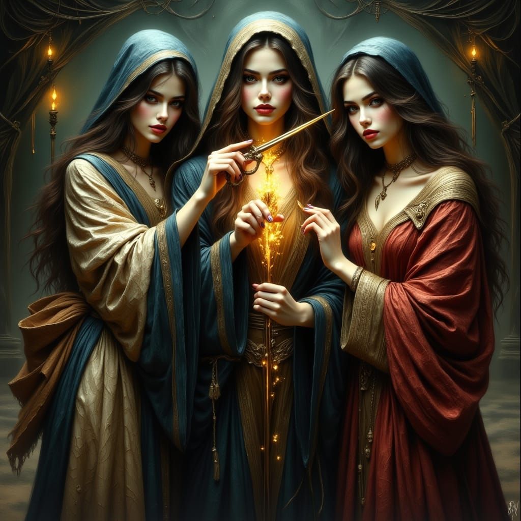 Mysterious Women of Fate in Dark, Hyperreal Art