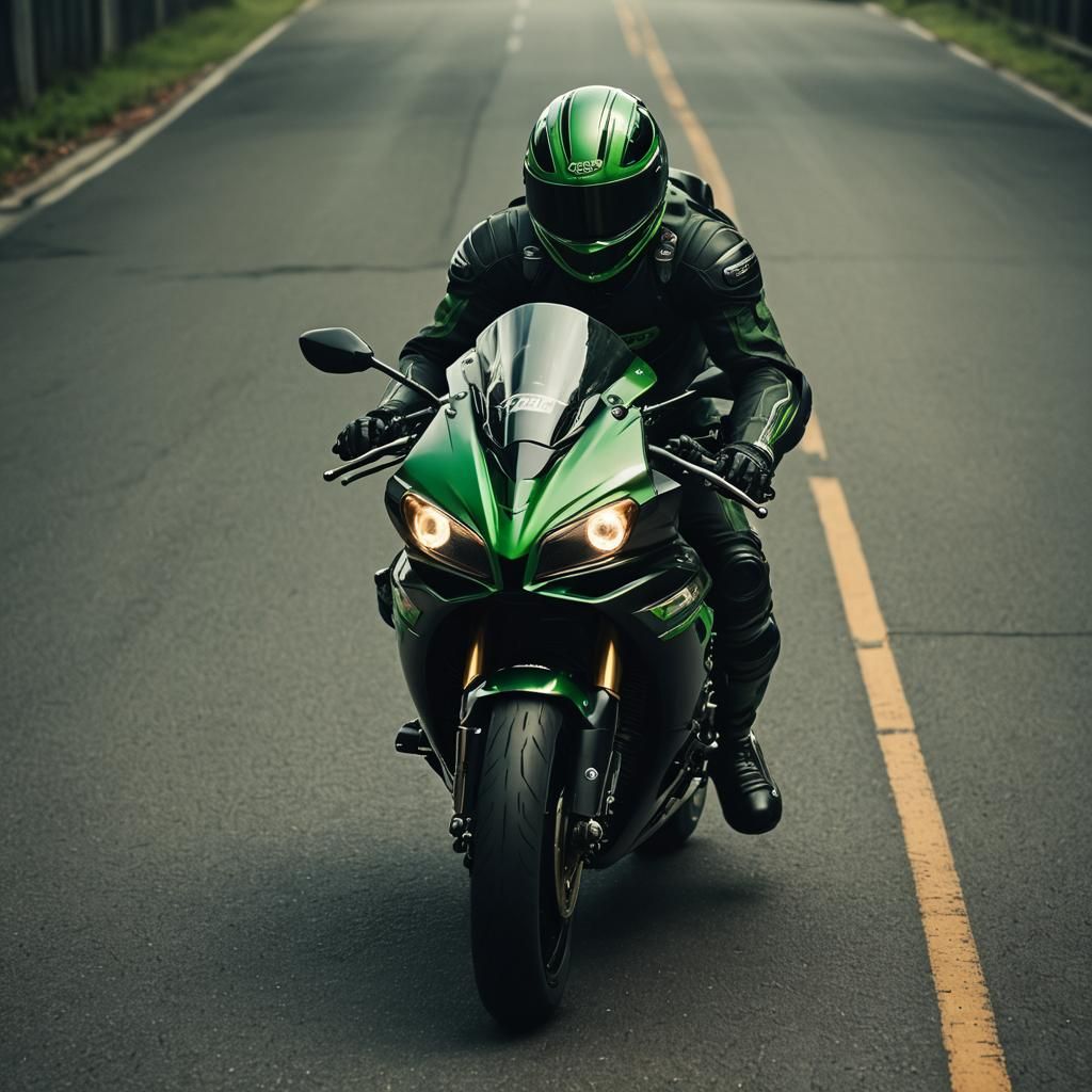 Kawasaki Ninja Rider in Moody Film Noir Style