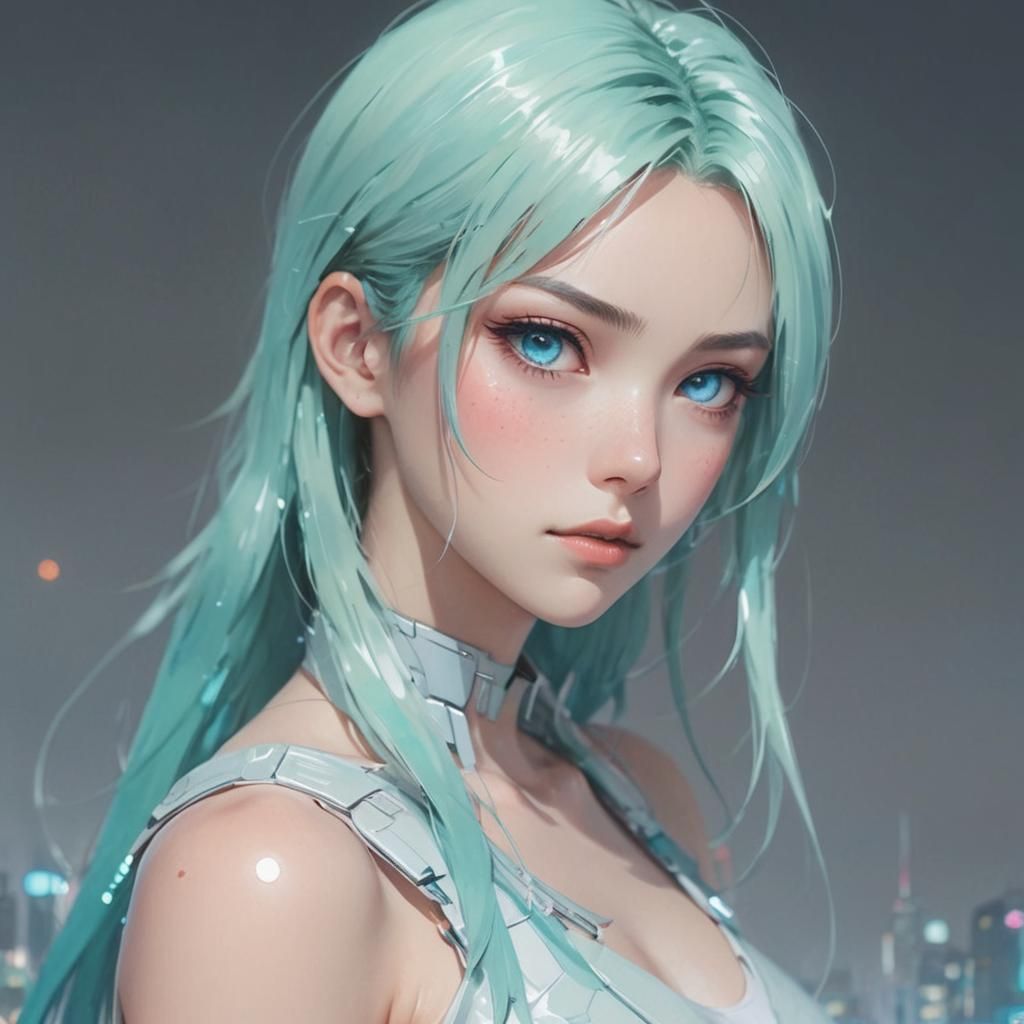 Anime Girl in Futuristic Cityscape at Dusk