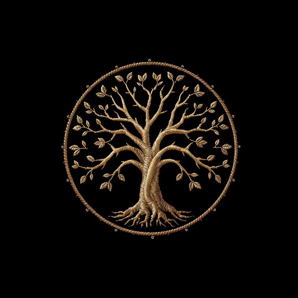 Embroidered Tree of Life Graphic on Black