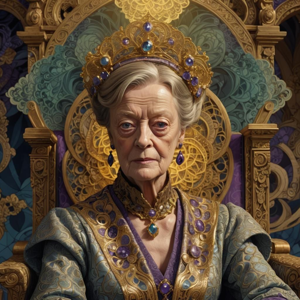 Dame Maggie Smith Portrait with Zentangle and Fractal Art