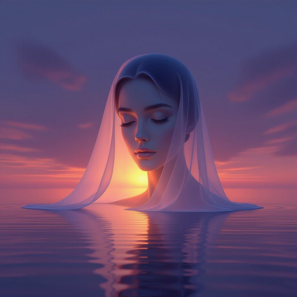 Ethereal Veil Reveals Inner Reflection in Surrealist Style