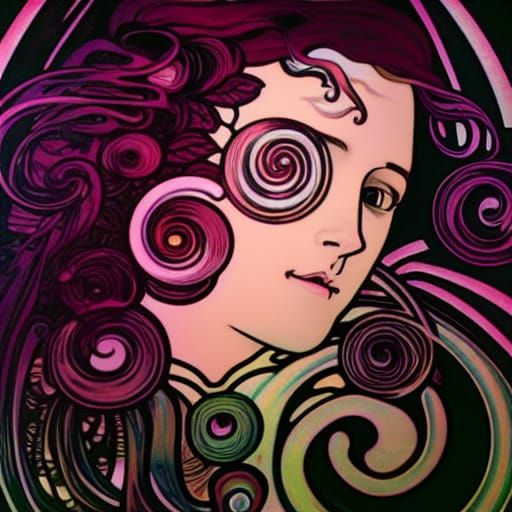 Hypnotic Woman Portrait in Art Nouveau Style