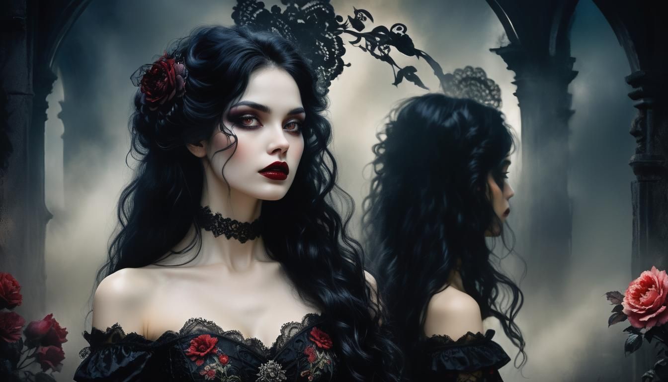 Gothic Woman Portrait with Voluminous Hair