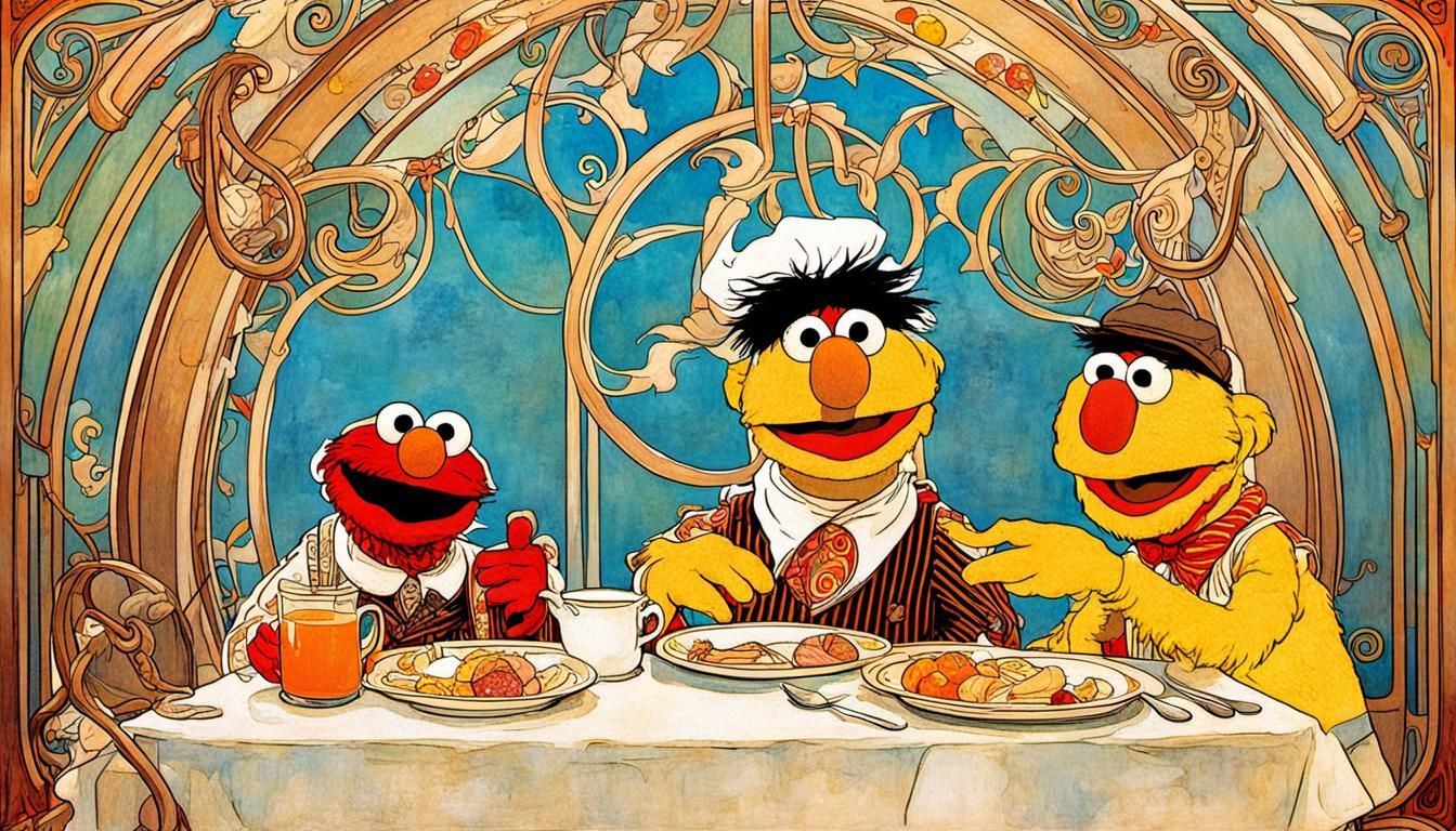 Ernie and Bert Breakfast in Art Nouveau Style