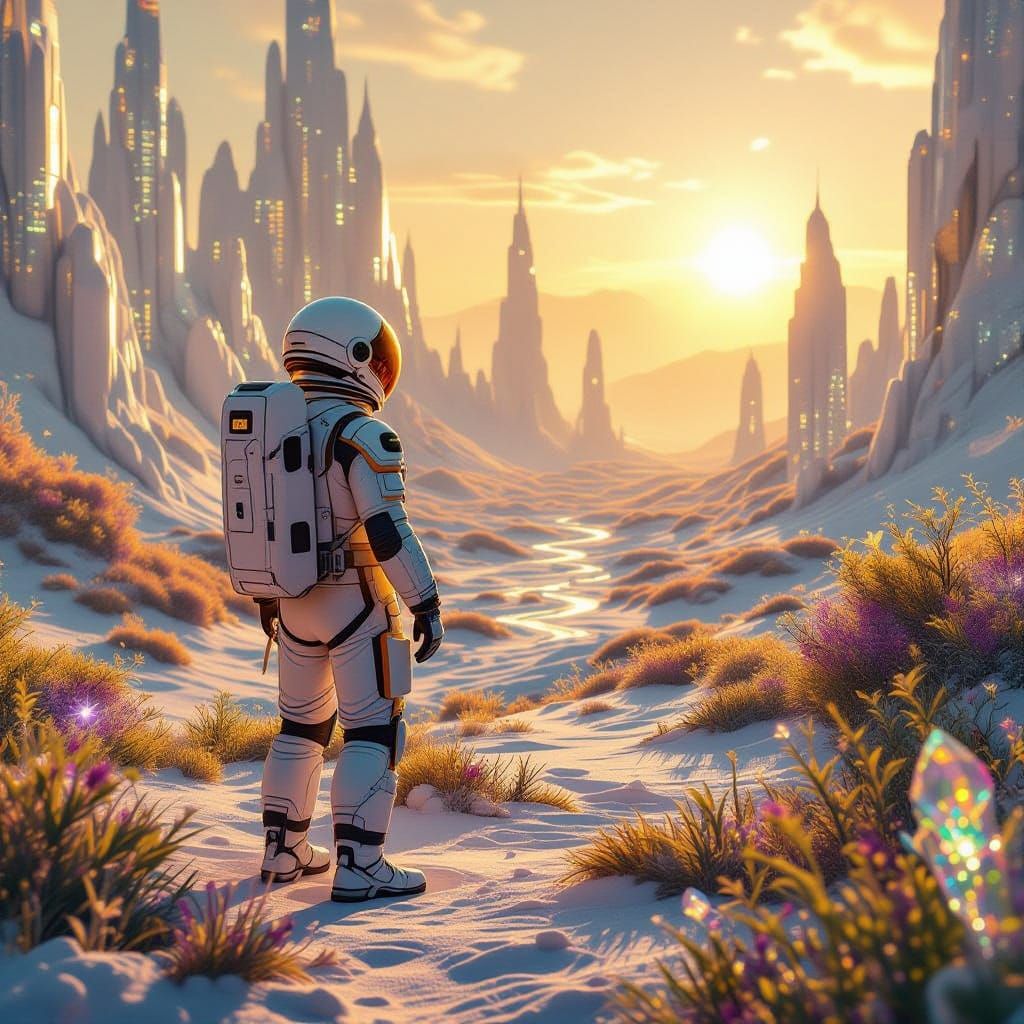 Futuristic Colony on Alien Planet with Bioluminescent Flora