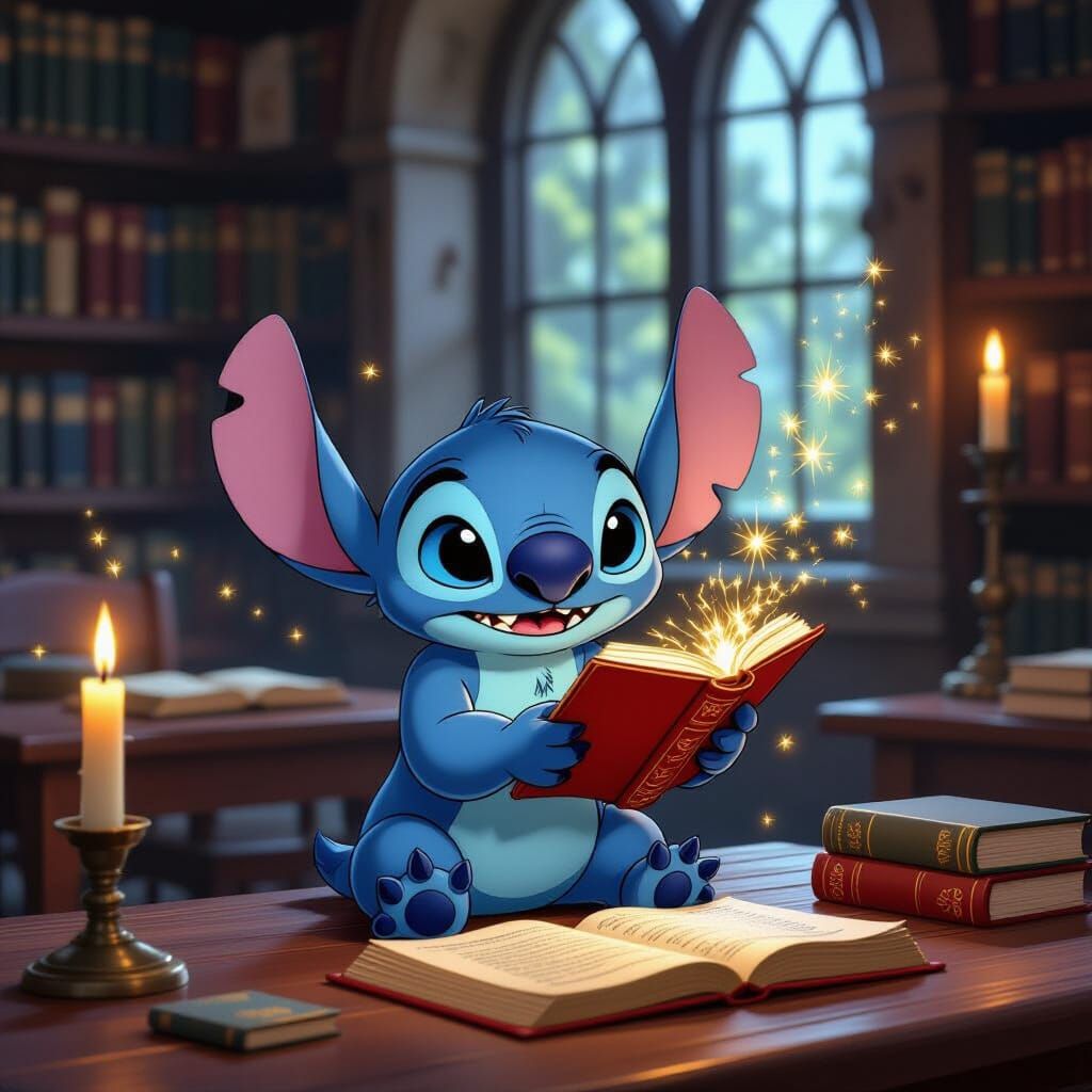 Stitch Casts Wingardium Leviosa at Hogwarts