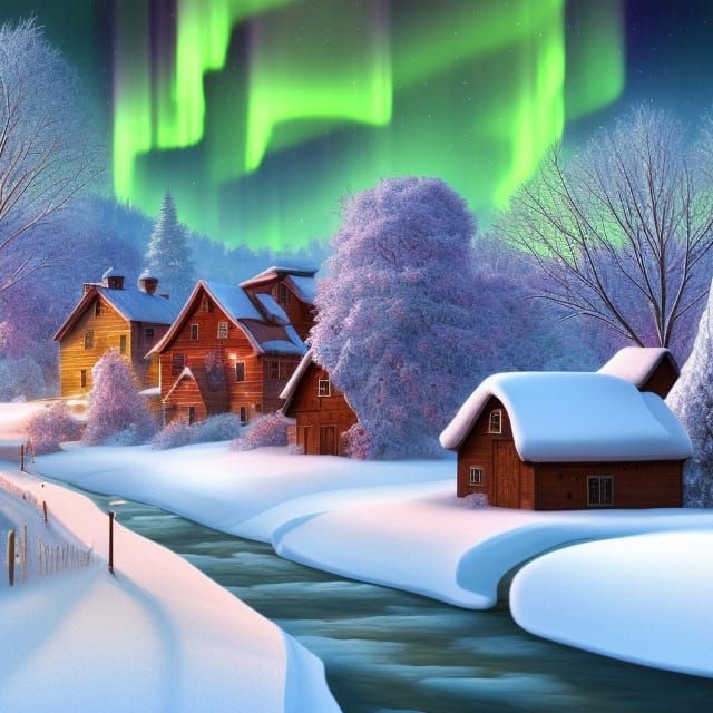 Winter Wonderland Aurora Landscape in Detailed Matte Paintin...