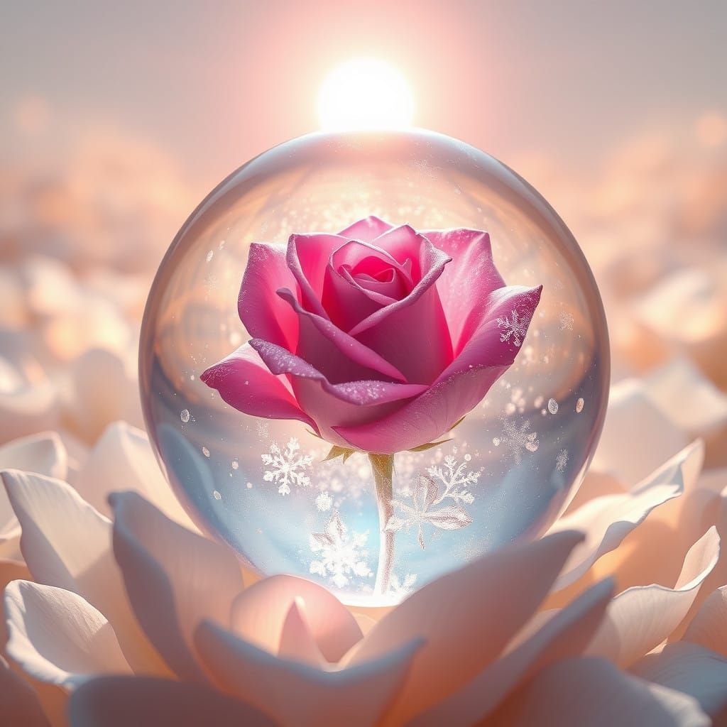 Crystal Orb with Rose in Icy Depths