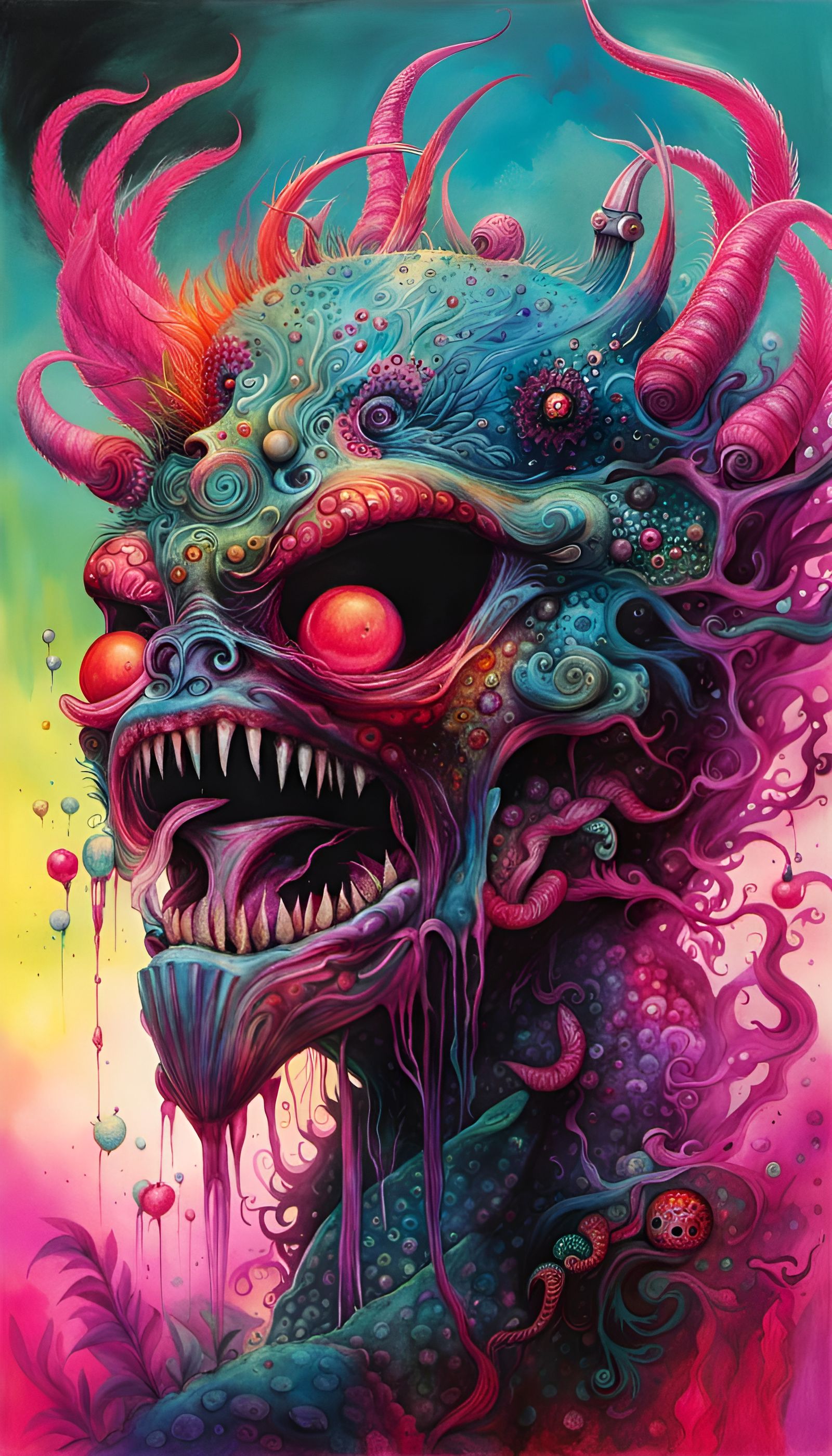 Creepy Monster in Bioluminescent Neon Mixed Media