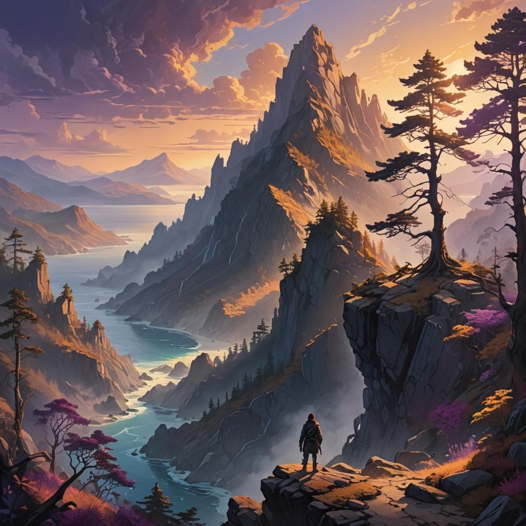 Mystical Forest Edge at Golden Hour: Matte Painting
