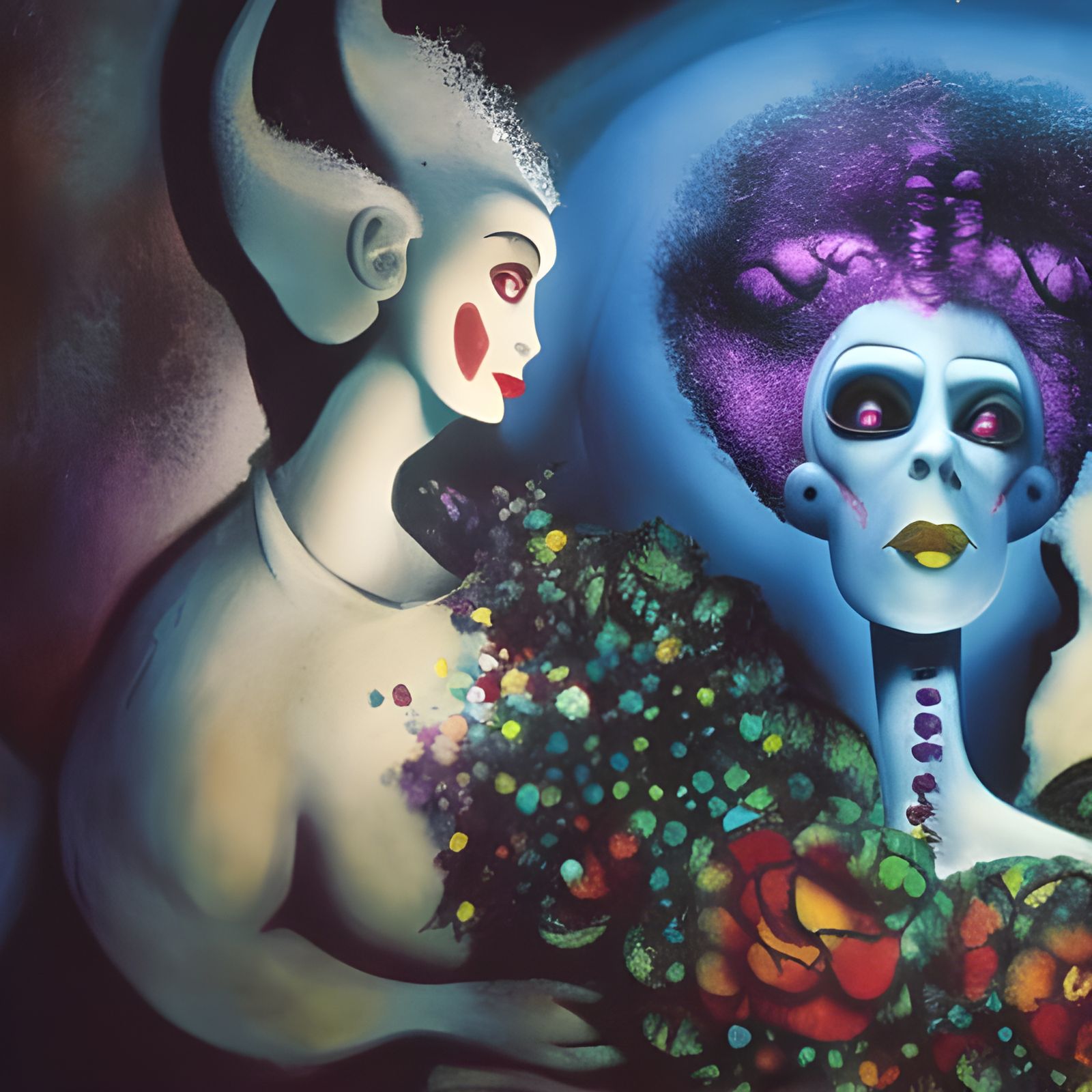 Bride of Frankenstein in the style of Marc Chagall