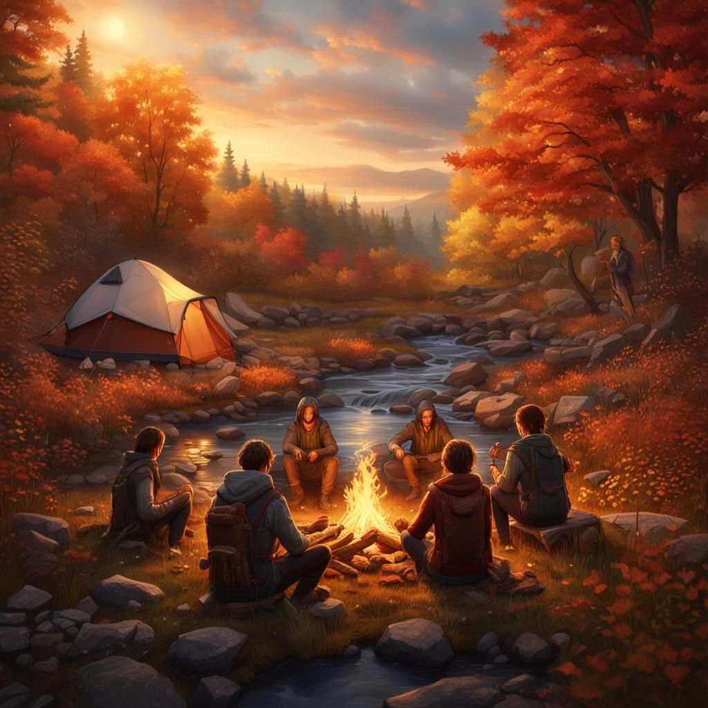 Mystical Campfire Scene in New England Autumn