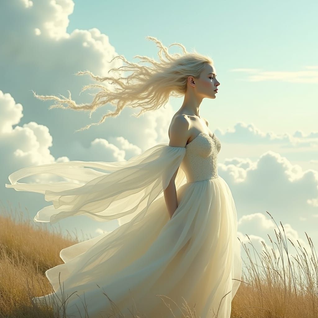 Ethereal Wind Spirit in a Dreamy Landscape