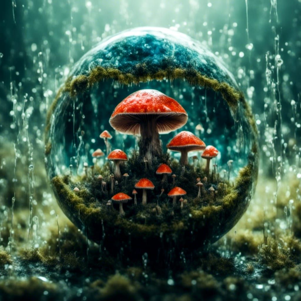 Opalescent Ferrofluid Bear in Cosmic Moss Garden