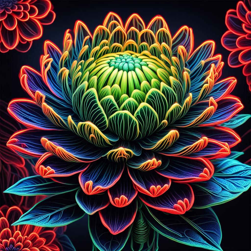 Cybernetic Waratah Flower in Synthwave Neon Style