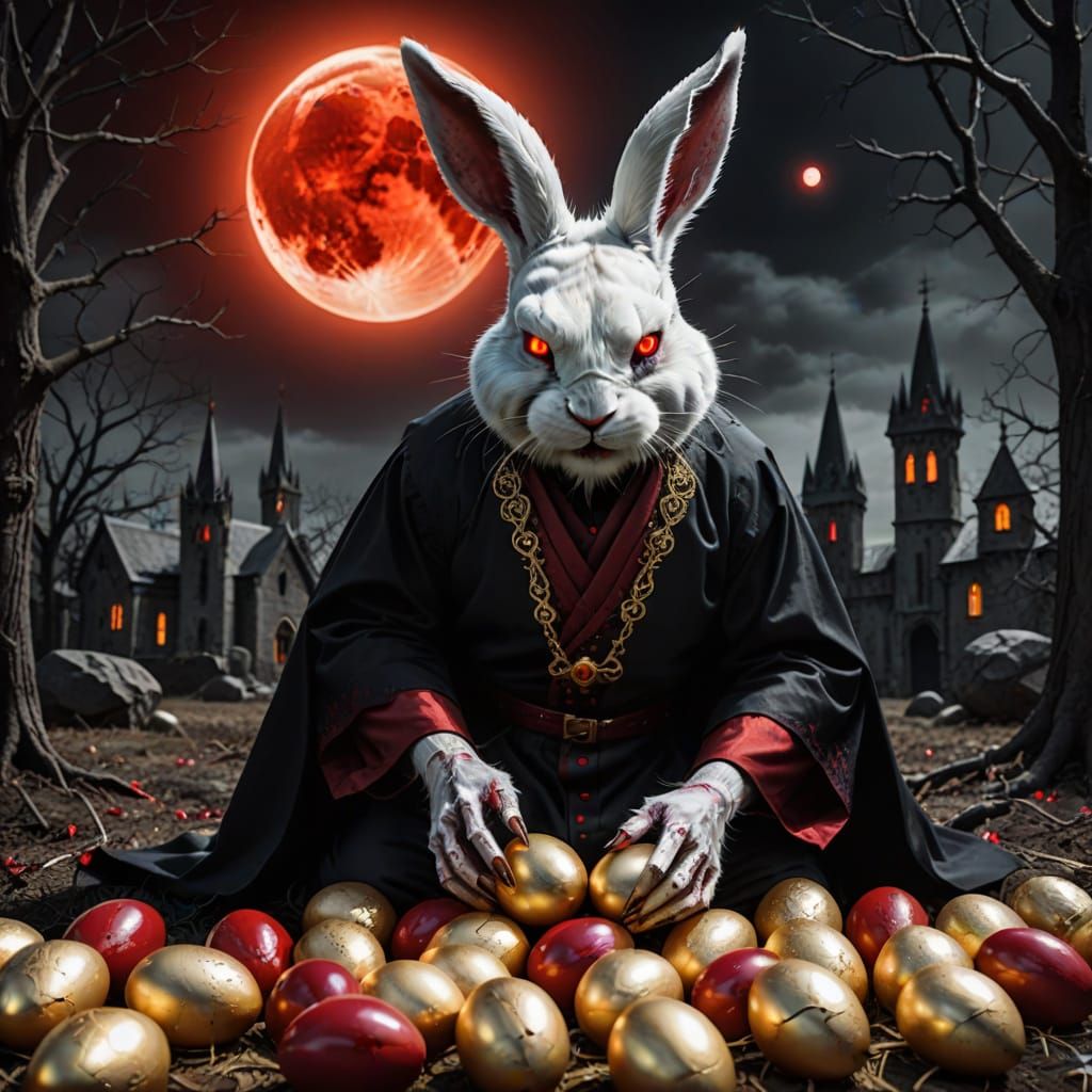 Gothic Vampire Bunny Lays Out Easter Eggs