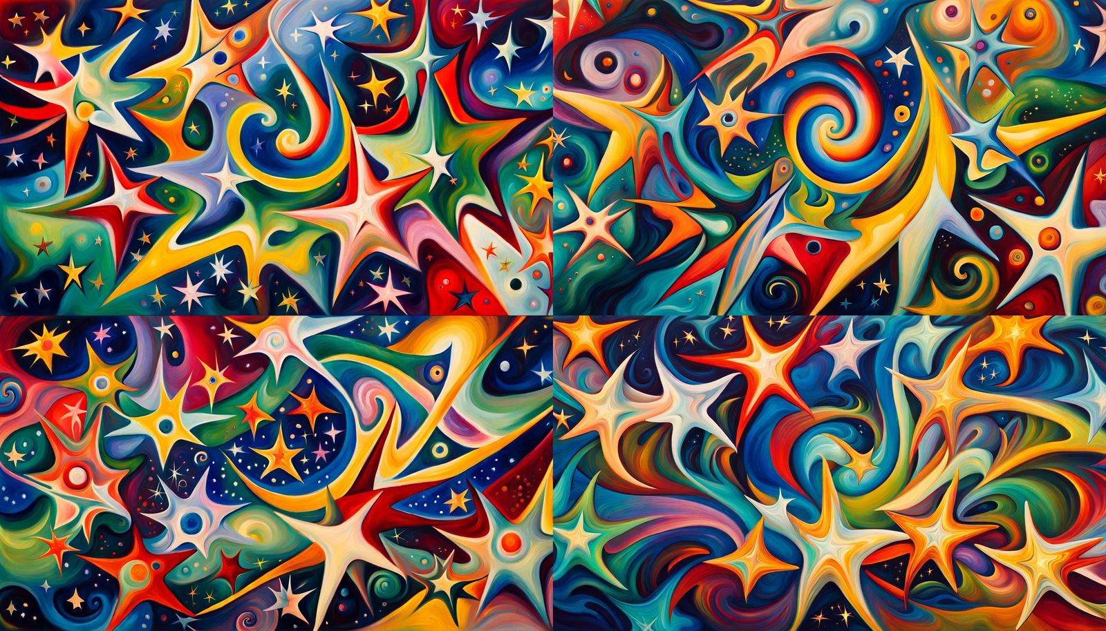 Iridescent Star Family in Abstract Expressionism Style