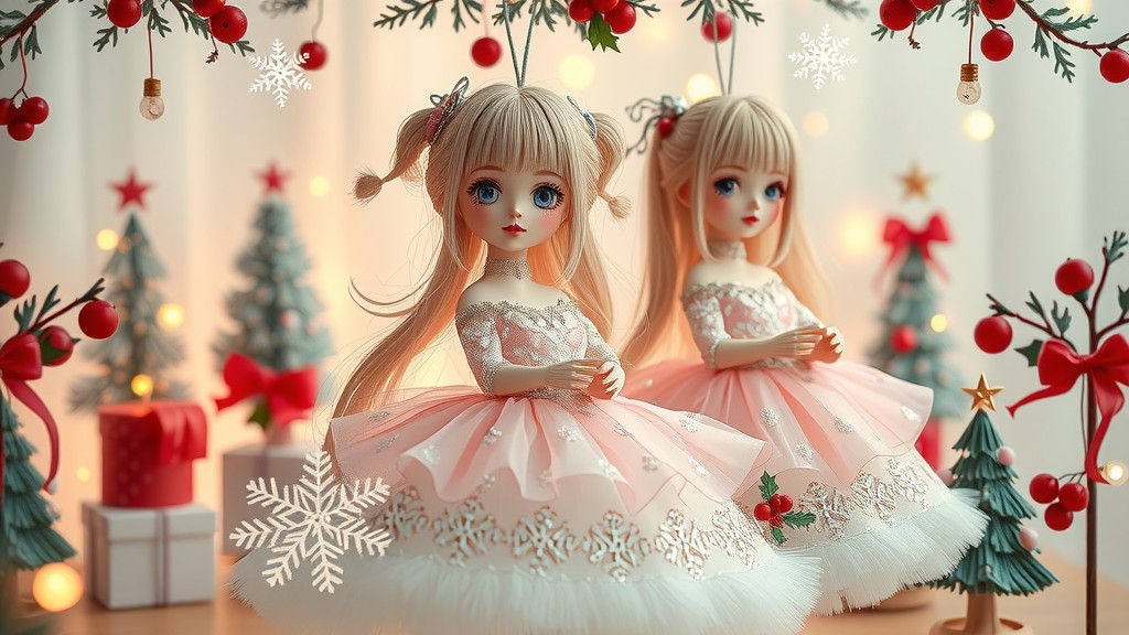 Christmas Kawaii Figures in Pastel Frilly Dresses