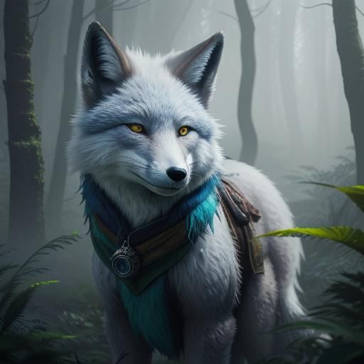 Arctic Fox in Misty Forest: Fantasy Concept Art