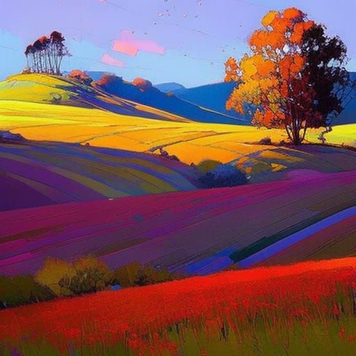 Farm Landscape as Impressionist Oil Painting