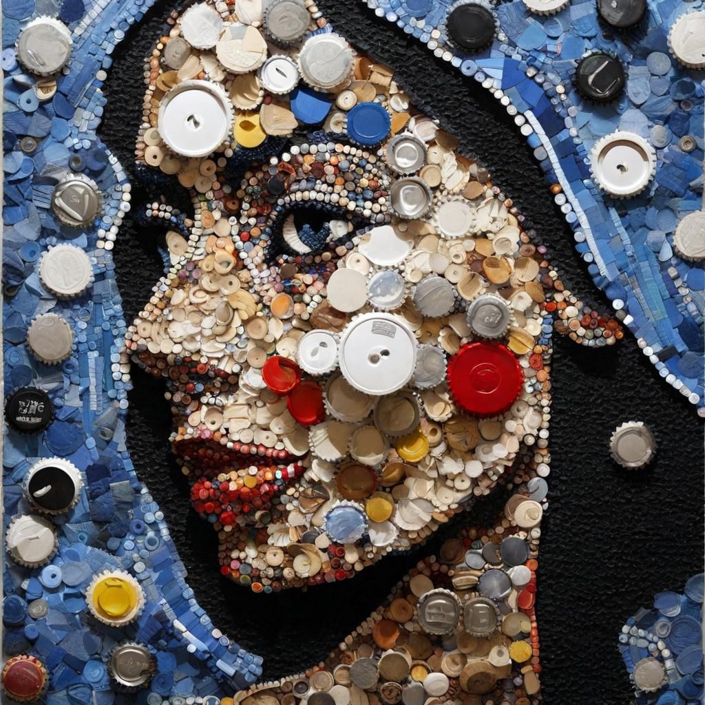 Recycled Materials Portrait: Sustainable Art Mosaic