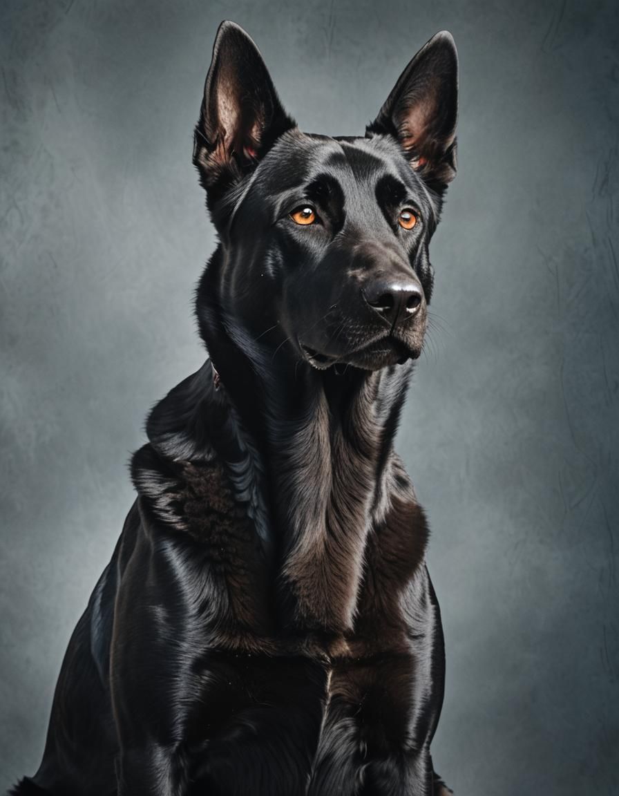 Attentive Black Belgian Malinois Portrait in Photorealistic ...