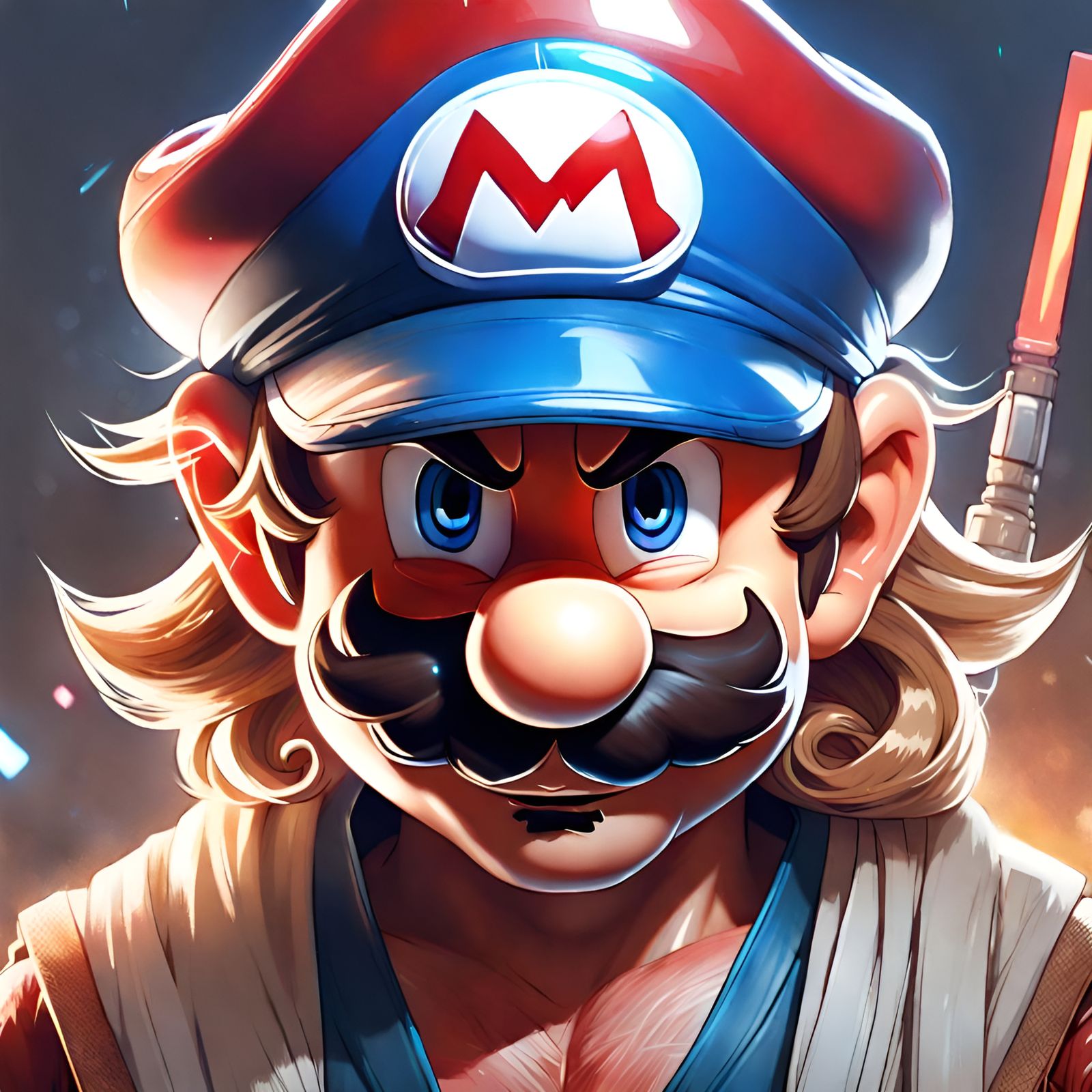 Cartoon Mario as Jedi Knight Portrait