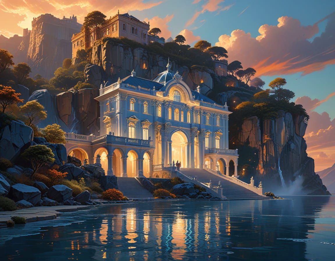 Baroque Palace Carved in Iridescent Mother-of-Pearl