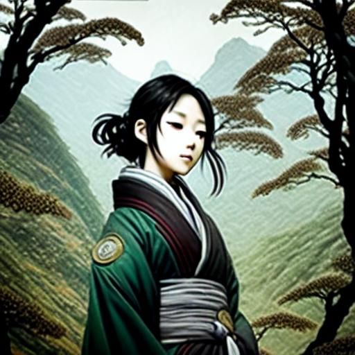 Anime Demon Slayer on Misty Mountain Peak