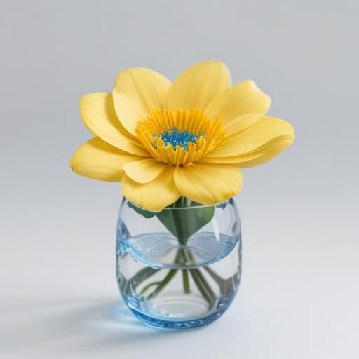 gold and blue flower on white background