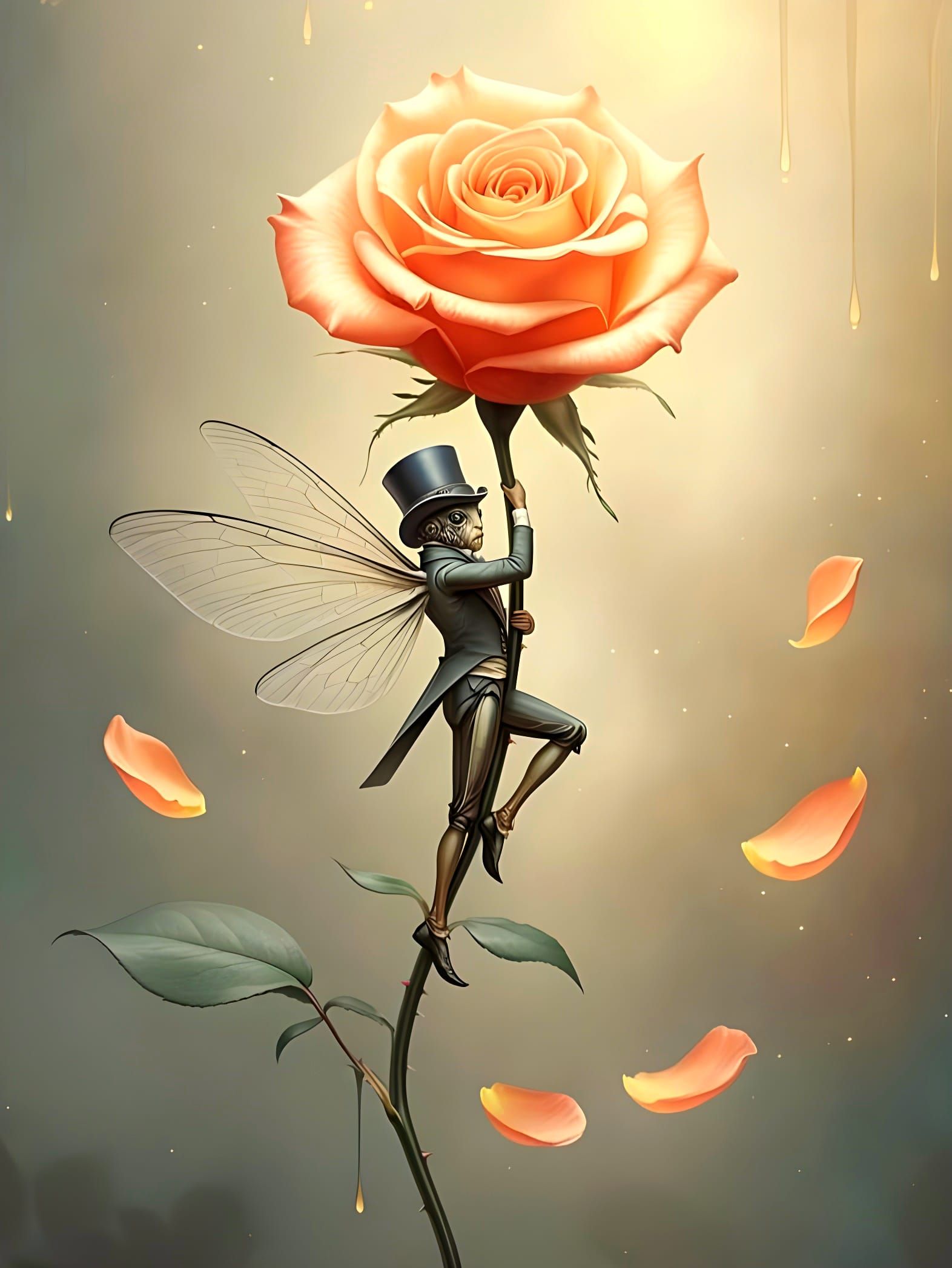 Whimsical Fairy Enchants a Rose in a Dreamlike Dance