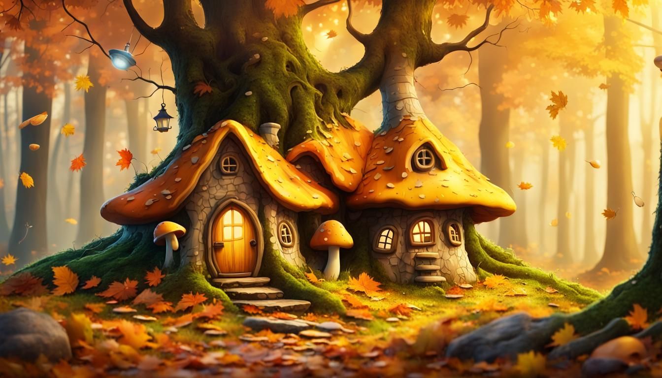 Enchanted Autumn Forest Scene in Morning Light