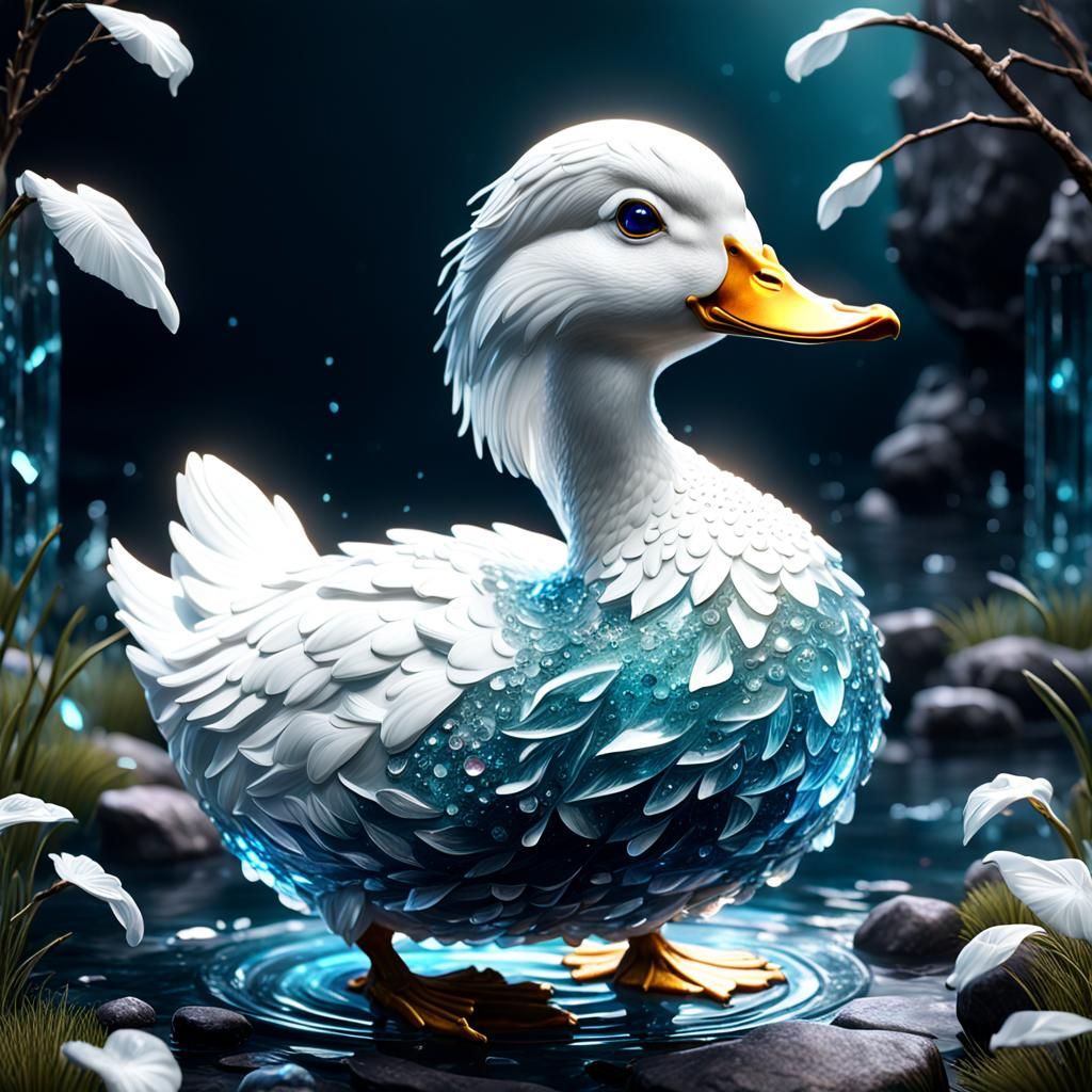 Crystal Duck Sculpture in Detailed Matte Painting