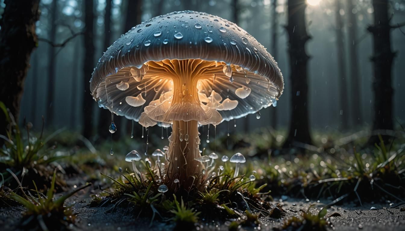 Glowing Ice Mushroom in a Luminescent Double Exposure