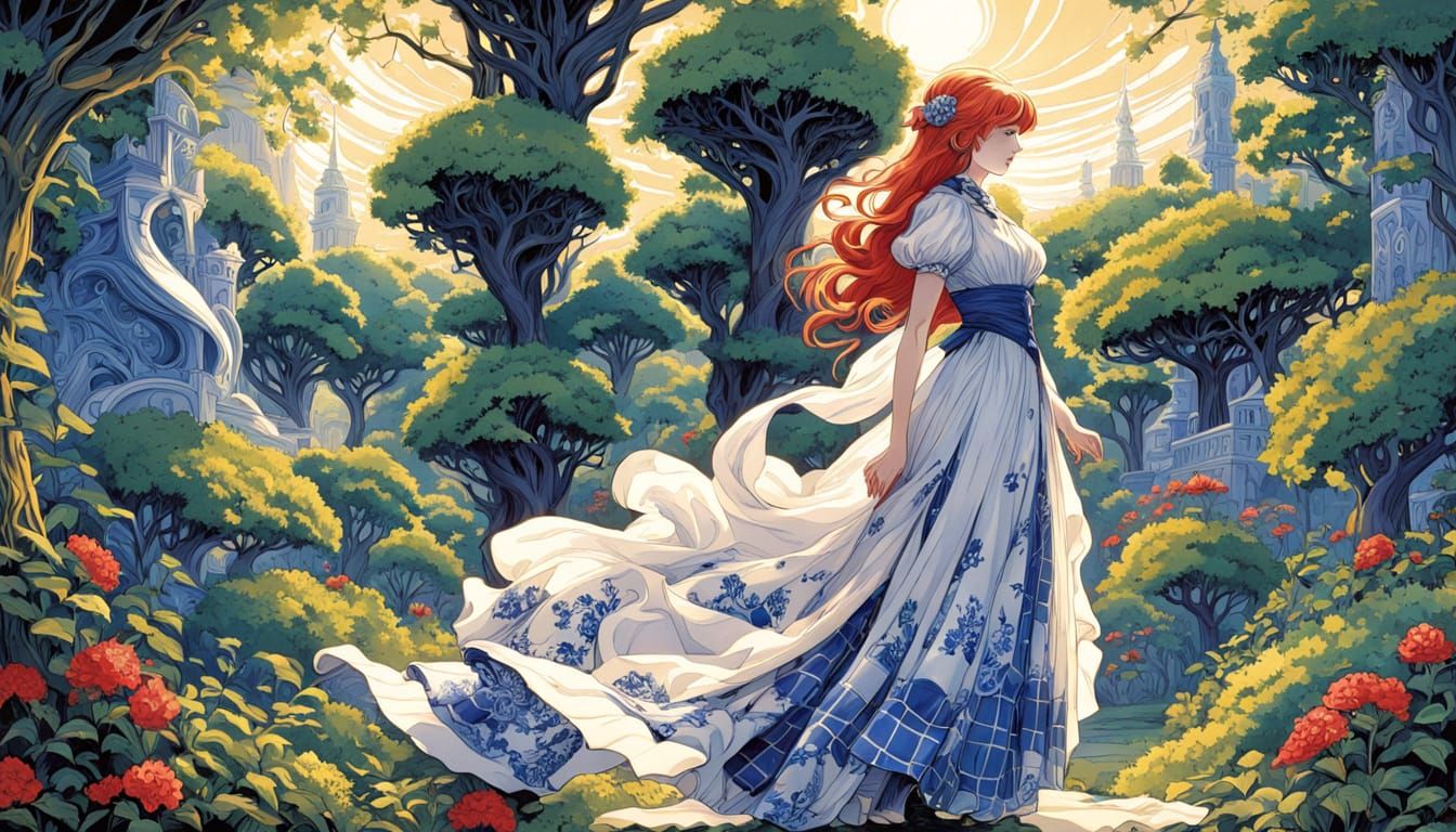 Dorothy in Whimsical Wonderland with Porcelain Man
