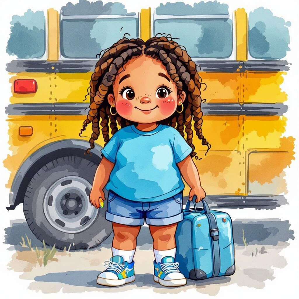 Happy Girl at Camp: Watercolor Illustration