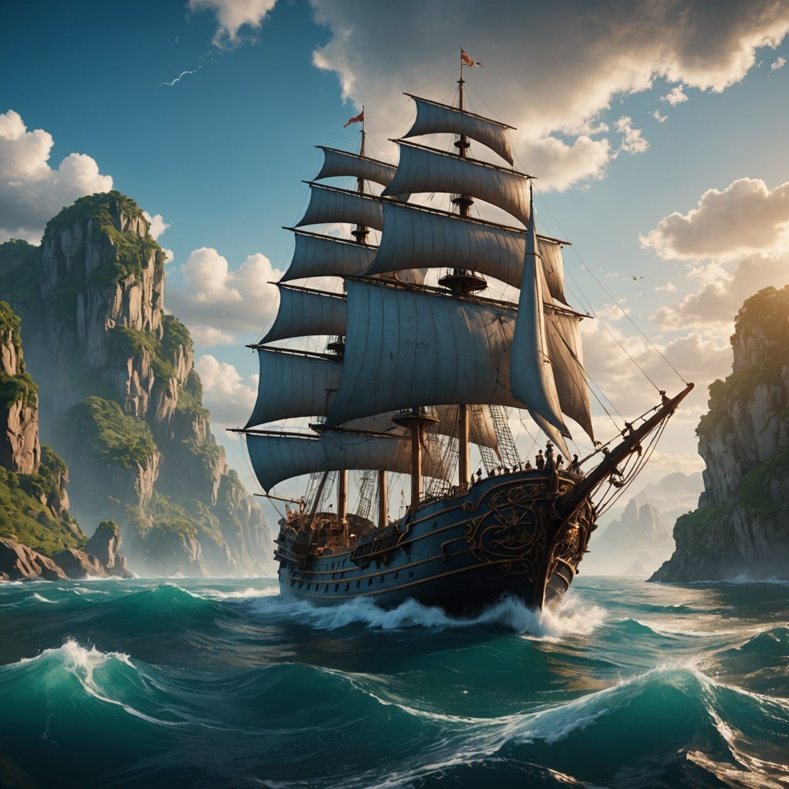 Fantastical Sailing Scene in Detailed Matte Painting