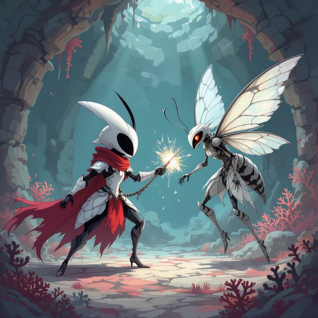 Hollow Knight Silksong Art: Hornet vs False Lace Fight
