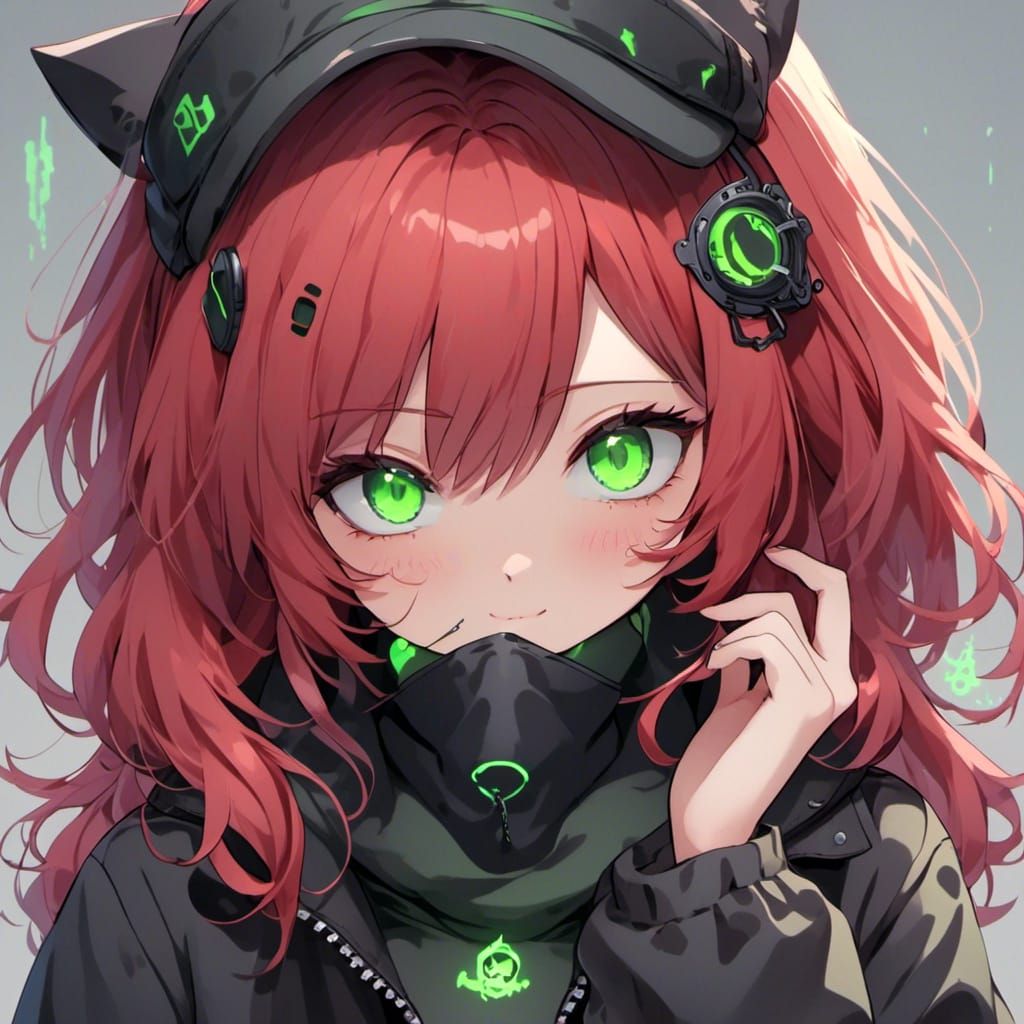 Anime Girl with Red Hair and Glowing Eyes