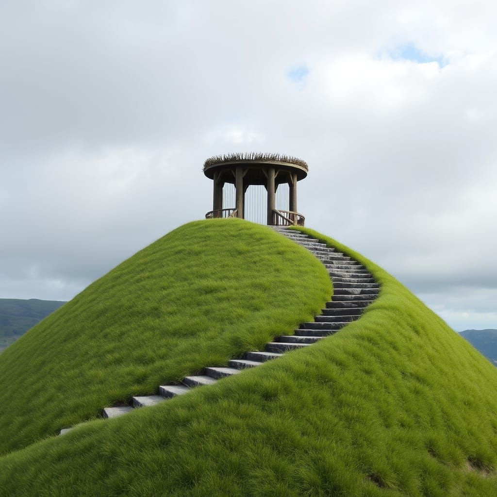 Whimsical Wind-Harp Pavilion on a Rolling Hillside