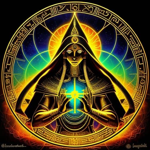 Surreal Ankh Symbol in Tomb: Vibrant Pixel Art