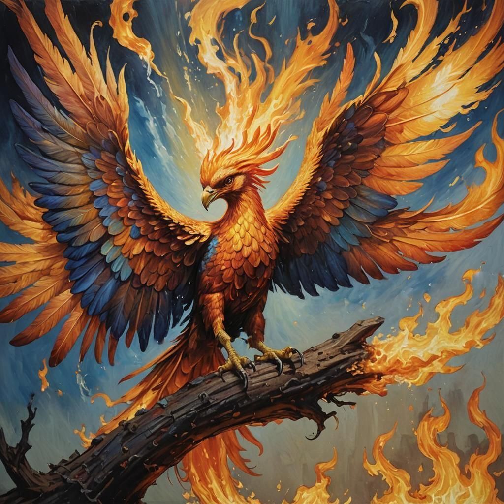 Phoenix of Fire and Water, Oil Painting