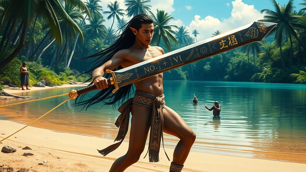 Ethereal Warrior Mage Embodying Primal Forces of Magic in De...