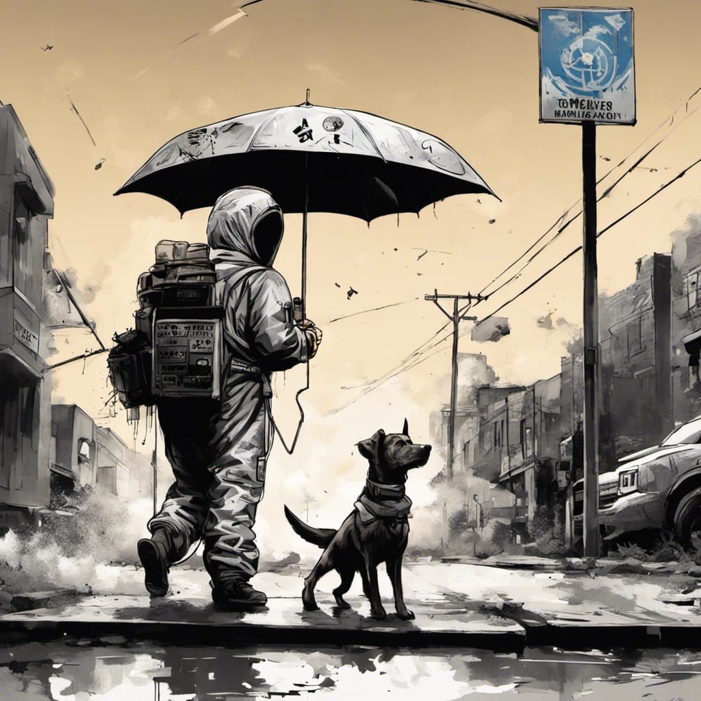 Street Scene: Dog in Radiation Suit, Graffiti Art