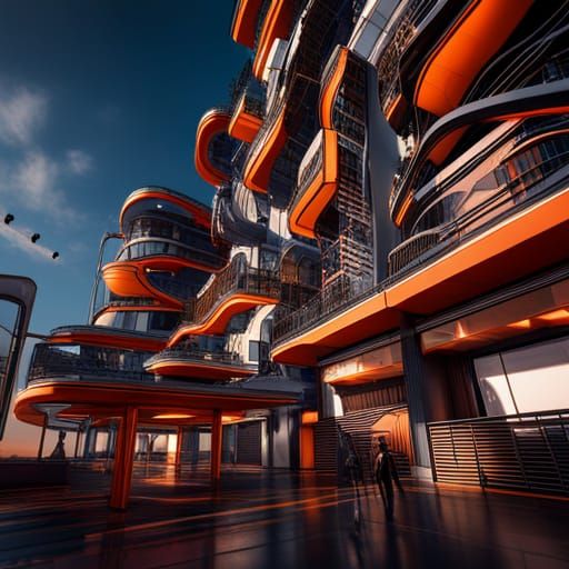 Abstract Modern Architecture Wall Art in Matte Painting Styl...