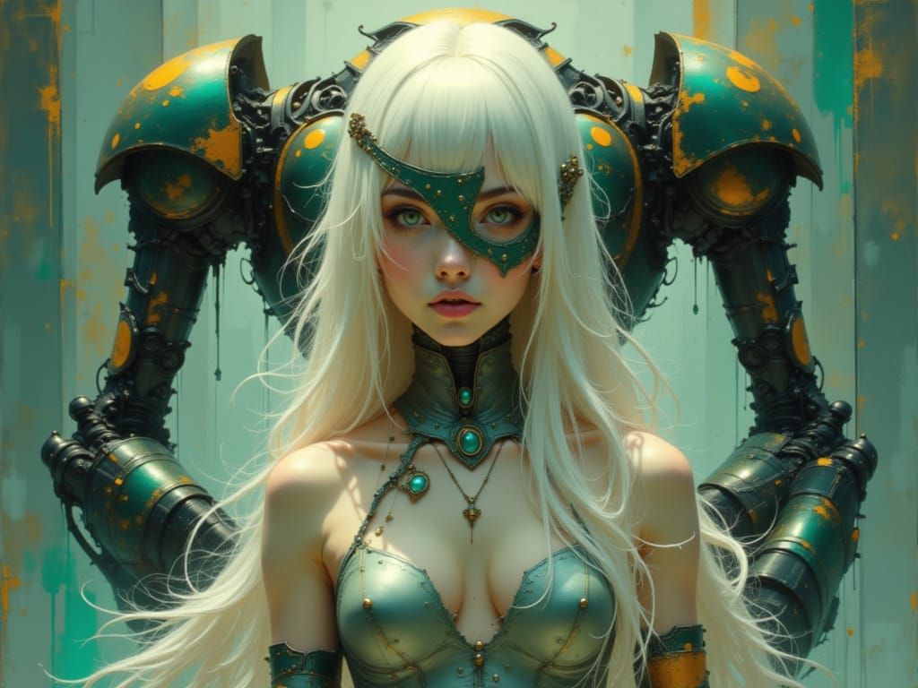 Silver Jumpsuit Woman With Zorro Mask and Repto-Robots